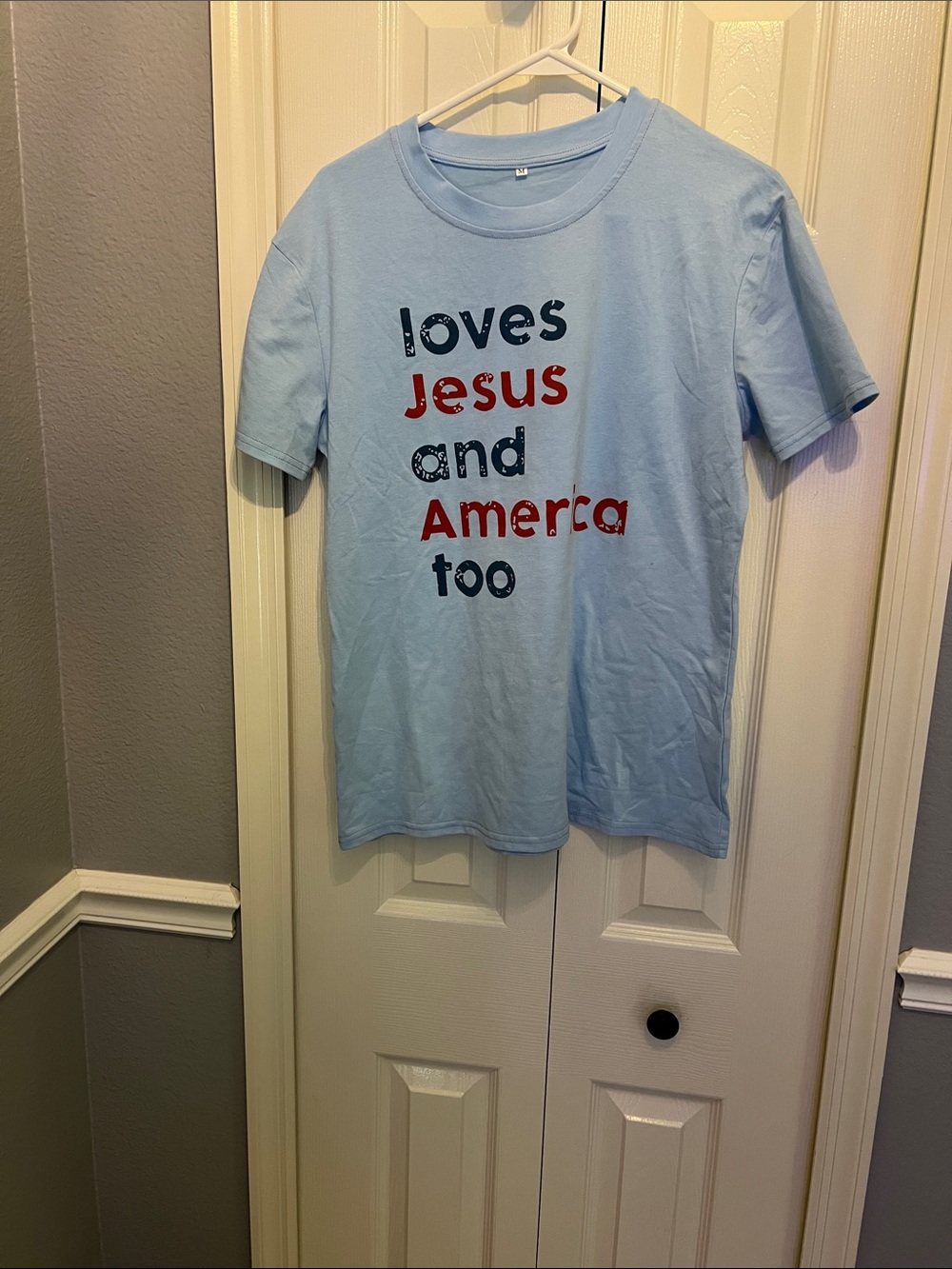Kids Light Blue Graphic Tee - Patriotic Faith Message